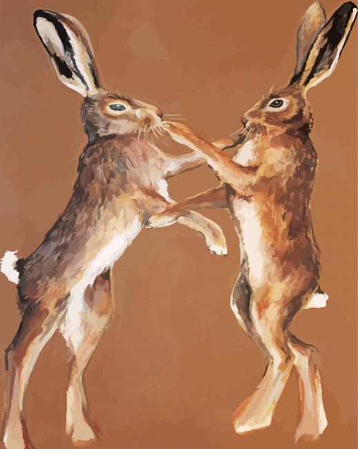 Brown Hares Boxing Illustration paint by number