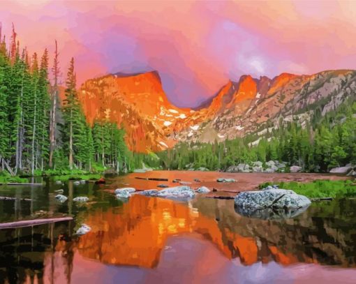 Dream Lake Sunrise In Rocky Mountain National Park paint by number