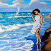 Girl With Dress Walking On Beach paint by number