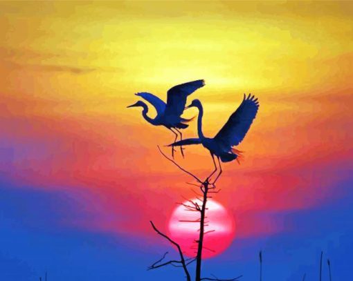 Heron Birds Silhouette paint by number