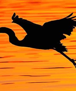 Heron In Flight Sunset Silhouette paint by number
