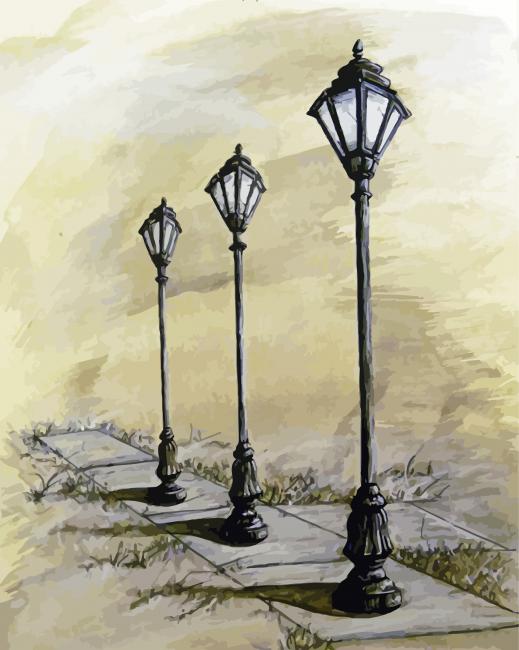 Lamp Post Street Light Drawing - Paint By Numbers - PBN Canvas - paint by  numbers