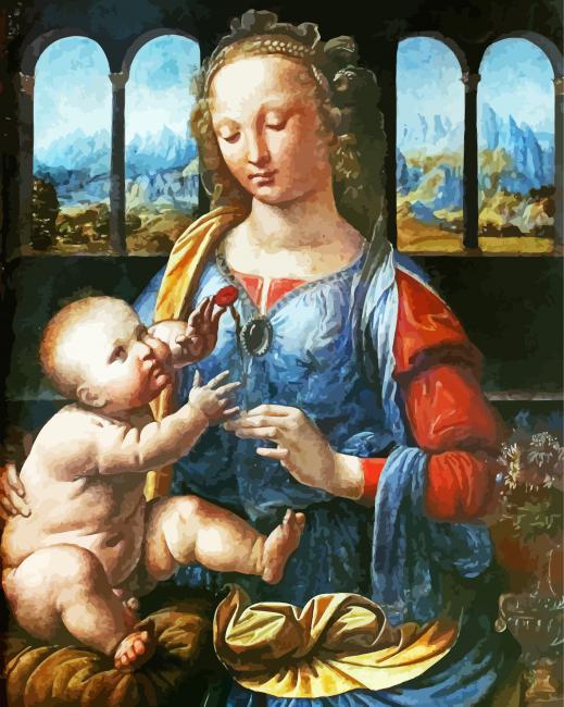 Madonna Of The Carnation By Leonardo Da Vinci paint by number