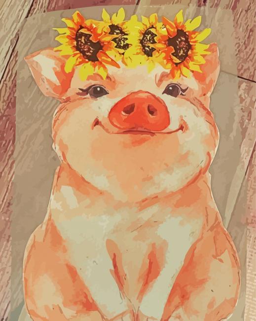 Pig And Sunflowers Art paint by number