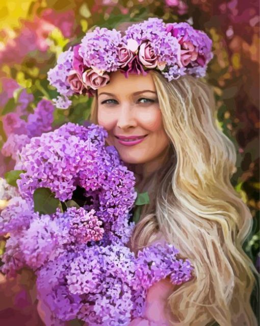 Purple Floral Blond Woman paint by number