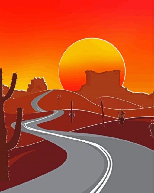 Road In The Desert At Sunset paint by number