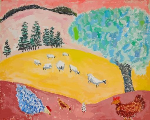 Sheep And Chickens In A Landscape By Milton Avery paint by number