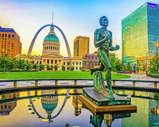St Louis Runner Statue And Gateway Arch paint by number
