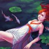 Anime Red Hair Woman In Water paint by number