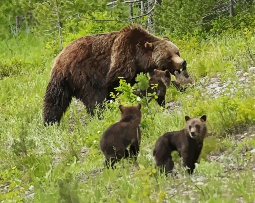 Bear Mother With Her Kids paint by number