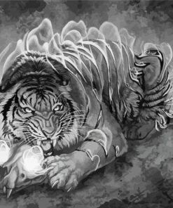 Black And White Tiger And Skull Art paint by number