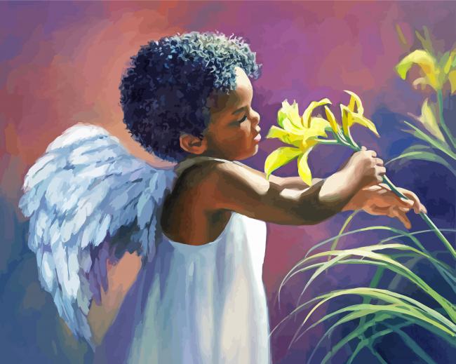 Black Baby Angel paint by number