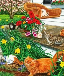 Cats Playing In Garden paint by number