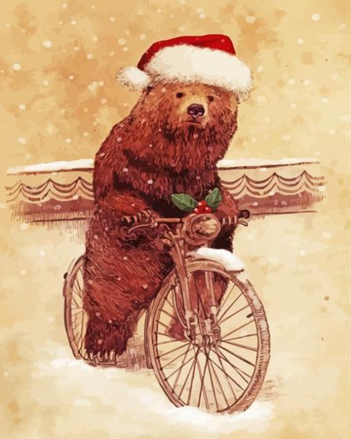 Christmas Bear On Bike paint by number