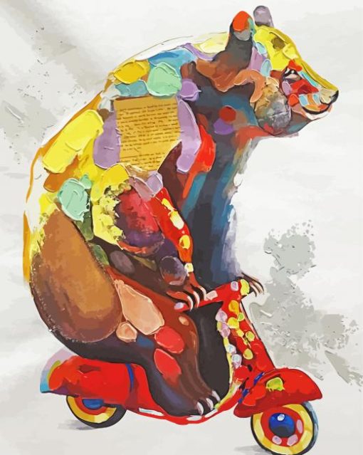 Colorful Bear On Motorcycle Art paint by number