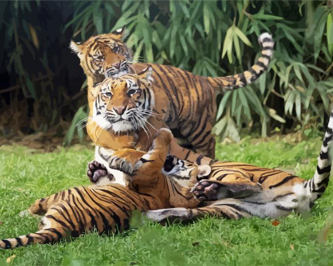 Cute Tiger Mother With Babies paint by number