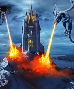 Dragons Attacking Castle paint by number