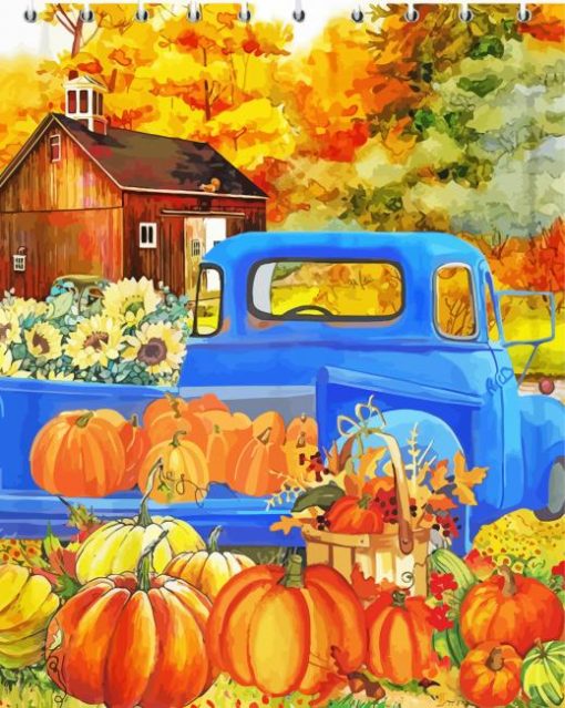 Fall With Blue Truck paint by number