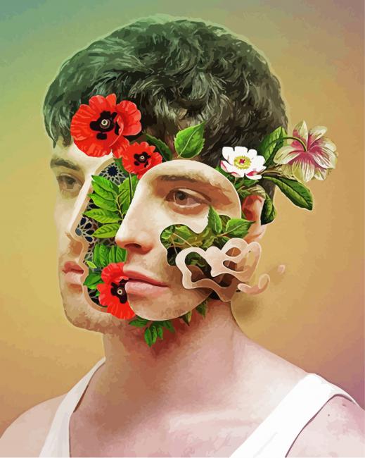 Floral Man Head Paint By Numbers - PBN Canvas