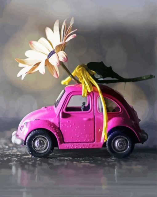 Flowers And Pink Car paint by number