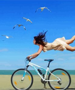Girl Riding Bicycle On Beach paint by number
