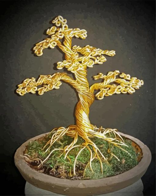 Golden Metal Tree In Pot paint by number