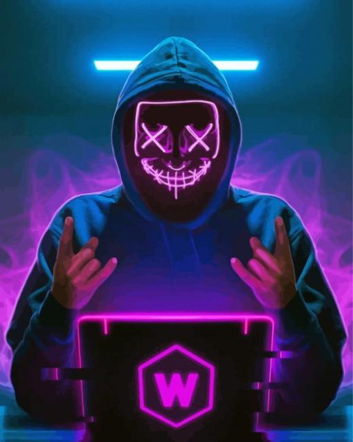 Hacker With Neon Mask paint by number