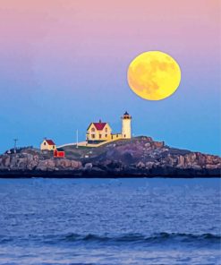 Moonlight Nubble Lighthouse paint by number