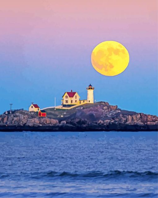 Moonlight Nubble Lighthouse paint by number