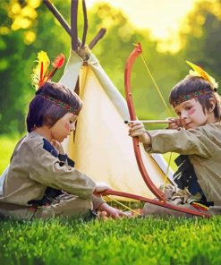 Native American Children Preparing For Hunting paint by number