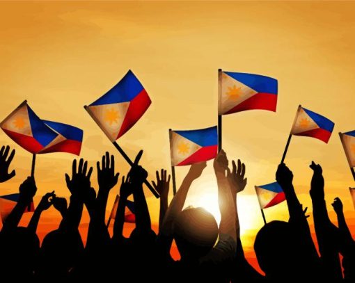 People Holding Philippine Flag Silhouette paint by number