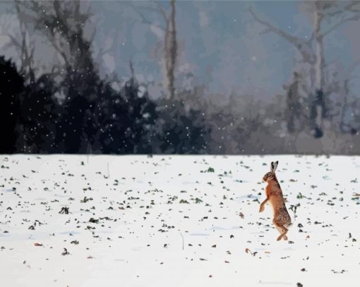 Rabbit Dancing In Snow paint by number