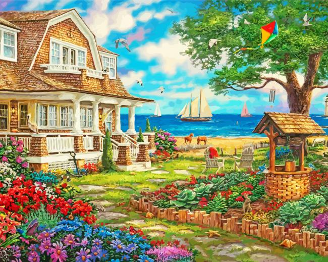 Sea Cottage Garden paint by number