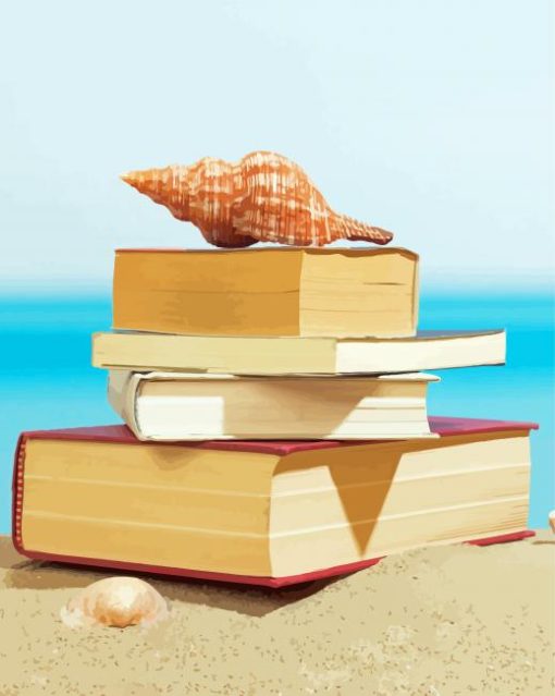 Shellfish On Books And Beach paint by number