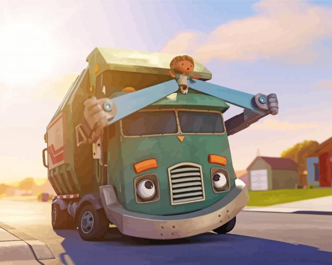 Trash Truck Animation Characters Paint By Numbers - PBN Canvas