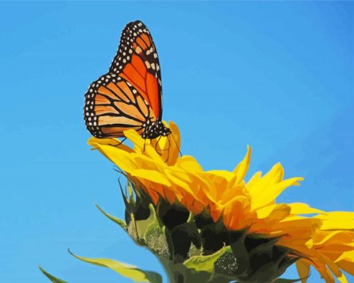 Yellow Sunflower With Butterfly paint by number