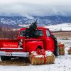 Aesthetic Classic Red Pick Up In Snow paint by number