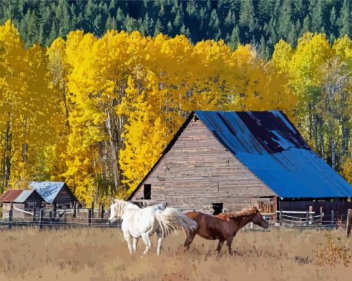 Barn And Horses Animals paint by number