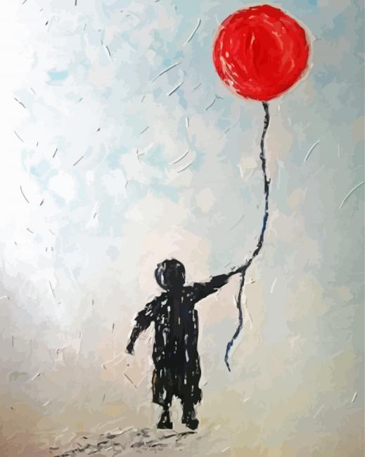 Boy And Red Balloon paint by number