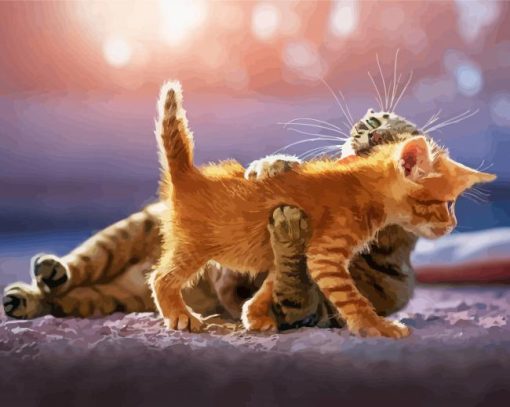 Cat Mother Huging Baby kitten paint by number