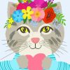 Cat With Colorful Floral Crown paint by number