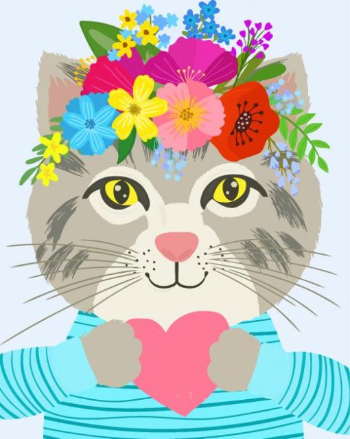 Cat With Colorful Floral Crown paint by number