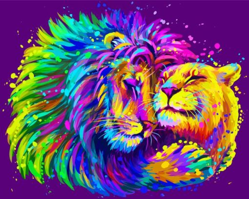 Colorful Lioness And Lion Art paint by number