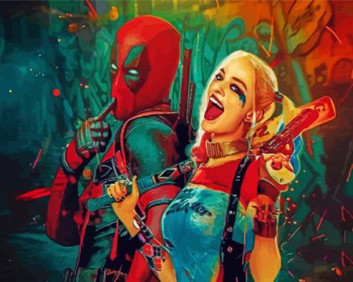 Cool Harley And Deadpool paint by number