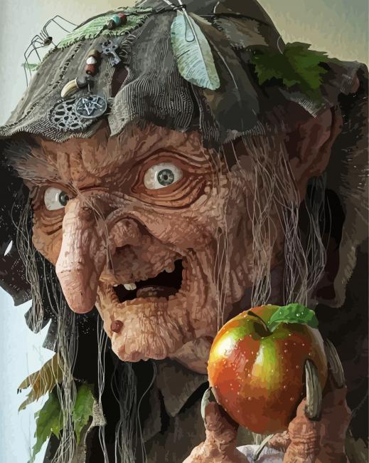 Creepy Crone With Apple paint by number