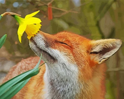 Cute Fox Smelling Flowers paint by number