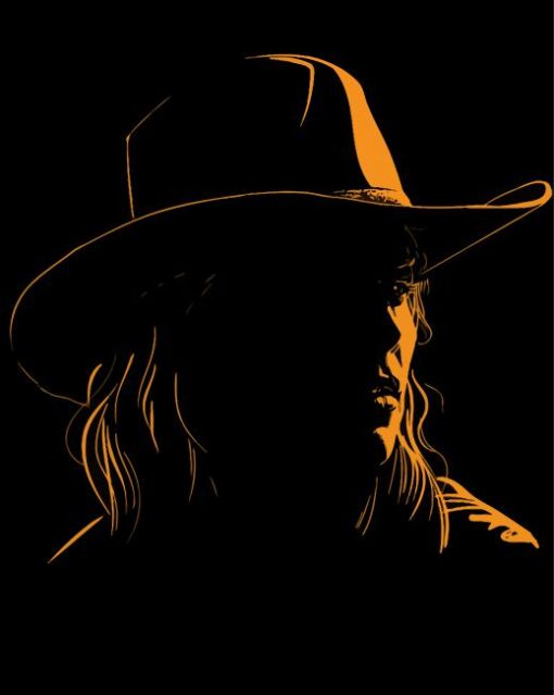 Girl With Cowboy Hat Silhouette paint by number
