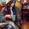 Aesthetic Lady In Coffee Shop paint by number