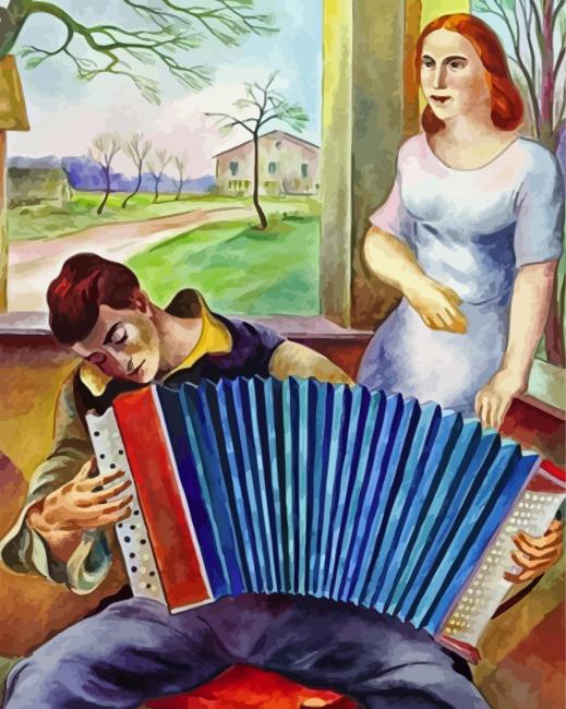 Man Playing Accordian To His Lover paint by number