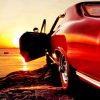 Red American Car Seascape Sunset paint by number